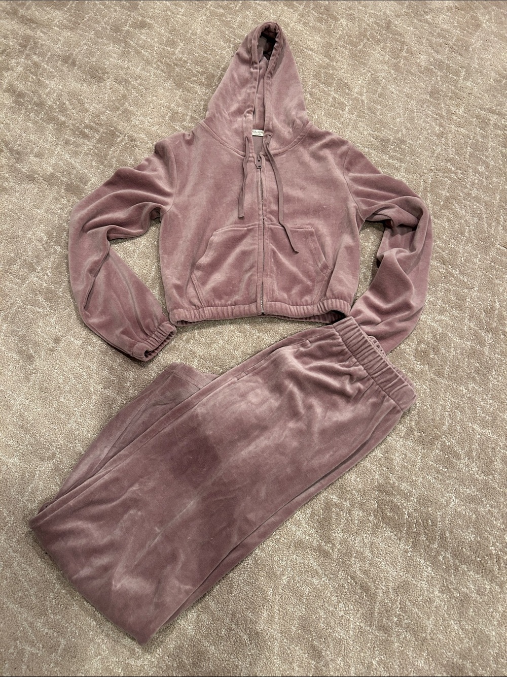 J Galt Velour Zip Hoodie & Jogger Set in Dusty Mauve